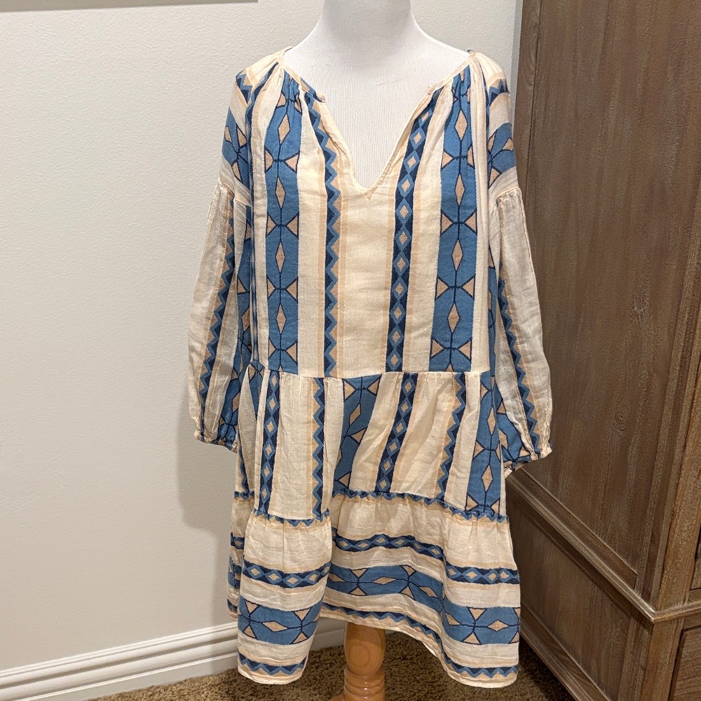 Velvet by Graham & Spencer Blue and Cream Mini Dress